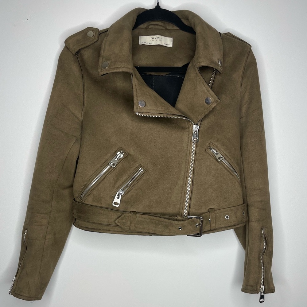 Zara Faux Suede Neoprene Moto Jacket Size M